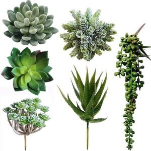 6 Pcs Unpotted Fake Succulents Assorted Faux Succulent Green Artificial Hanging